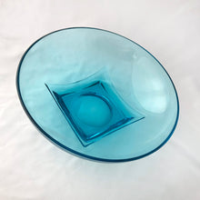 Load image into Gallery viewer, A striking set of six vintage "Capri Colonial" laser blue glass salad bowls offers an exquisite touch to your tabletop. Produced by the Hazel-Atlas Glass Company, USA, circa 1960s. With its distinct square base and electric blue hue, these are sure to please your guests. Perfect for serving salads or desserts! In excellent condition, free from chip/cracks. Measures 6 x 2 inches