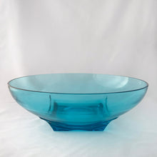 Load image into Gallery viewer, A striking set of six vintage "Capri Colonial" laser blue glass salad bowls offers an exquisite touch to your tabletop. Produced by the Hazel-Atlas Glass Company, USA, circa 1960s. With its distinct square base and electric blue hue, these are sure to please your guests. Perfect for serving salads or desserts! In excellent condition, free from chip/cracks. Measures 6 x 2 inches