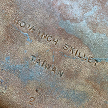 Load image into Gallery viewer, Jacks Daughter of All Trades Vintage Antique Mid-Century Store Shop Reseller Etsy Shopify Toronto Canada Free Porch Pick Up Local Delivery Worldwide Shipping Judy Weinberg Unique Housewarming Gift Sustainable Gift Wedding Gift Collectible Collector Farmhouse Cottagecore Cottage Lodge Industrial cast iron 10 1/2 inch frying skillet pan open handle Taiwan restored seasoned canola oil kitchen decor camping equipment outdoor indoor cooking