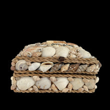 Load image into Gallery viewer, Front view of Cayman Islands shell art box showing 3.25 inch height and genuine shell texture on all surfaces