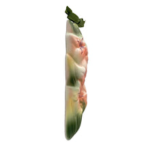 Load image into Gallery viewer, Close-up of hand-painted pastel peach and cream lilies in high relief on vintage ceramic wall hanging