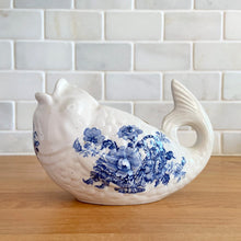 Load image into Gallery viewer, Vintage "Charlotte" Figural Fish Ironstone Creamer w/ Blue Transferware, Royal Crownford, England