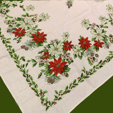 Load image into Gallery viewer, Jacks Daughter of All Trades Vintage Antique Retro Mid-Century Modern Modernist Kitsch Store Shop Reseller Etsy Shopify Toronto Canada Free Porch Pick Up Local Delivery Worldwide Shipping Judy Weinberg Unique Housewarming Hostess Sustainable Gift Home Decor Collectible Collector Gift Farmhouse Cottage Core Shabby Chic Holiday natural linen festive Christmas tablecloth Poinsettia red green