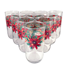 Load image into Gallery viewer, Vintage 10-piece Christmas glass tumbler set decorated with red poinsettias and bows in green, red and gold. Crafted by Libbey Canada, 1980s. Perfect to add the holiday spirit to your table!
In excellent condition, new in box.
Measures 2 1/8 x 9 1/4 inches
Capacity 13 1/2 ounces