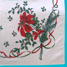 Load image into Gallery viewer, Jacks Daughter of All Trades Vintage Antique Retro Mid-Century Modern Modernist Kitsch Store Shop Reseller Etsy Shopify Toronto Canada Free Porch Pick Up Local Delivery Worldwide Shipping Judy Weinberg Unique Housewarming Hostess Sustainable Gift Home Decor Collectible Collector Gift Farmhouse Cottage Core Shabby Chic Holiday off-white cotton festive Christmas tablecloth Poinsettia red green