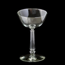 Load image into Gallery viewer, These vintage mid-century 3002 clear champagne or tall sherbet glasses feature a stem that replicates a delicate grecian style column. Crafted by Libbey Glass, USA, 1950s. This stemware will add a touch of Hollywood glam to any occasion. You bar cart will thank you...cheers! In excellent condition, no chips. Measures 3 3/4 x 5 1/2 inches Capacity 6 ounces