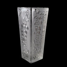 Load image into Gallery viewer, Rare Vintage "Krople Rosy" or "Dew Drops", heavy-weighted frosted glass vase features a plethora of multi-sized recessed clear bubbles. The perfect piece for a sparkling beautiful floral bouquet. Shown in the 1971 Minex catalogue, product number H23-200. Designed by Erika Trzewik-Drost and produced Huta Szkła Hortensja in Poland, circa 1970s. Perfect for a beautiful floral display! In excellent condition free from chips/cracks. There is a small spot with a manufacturer's defect. 3 x 7 inches