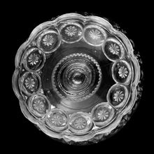 Load image into Gallery viewer, Jacks Daughter of All Trades Vintage Antique Mid-Century Kitsch Store Shop Reseller Etsy Shopify Toronto Canada Free Porch Pick Up Local Delivery Worldwide Shipping Judy Weinberg Unique Housewarming Gift Sustainable Gift Wedding Gift Home Decor Collectible Collector Gift Farmhouse Cottagecore Cottage Lodge Shabby Chic Industrial clear Moon and Star pedestal compote LG Wright Glass 1930s centrepiece fruit bowl console bowl