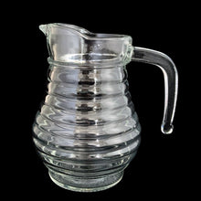 Load image into Gallery viewer, Vintage ribbed beehive glass pitcher styled on table, 18 oz with open handle, vintage tableware Toronto