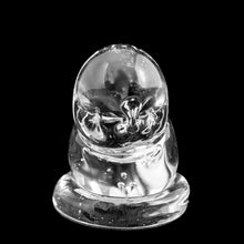 Load image into Gallery viewer, Front detail of head on vintage Ron Ray clear glass Bird of Happiness figurine, Phoenix Studios USA, 1990s