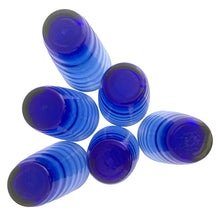 Load image into Gallery viewer, bottom view of six Cameron tumblers showing their rounded cobalt blue bases and ribbed beehive banding