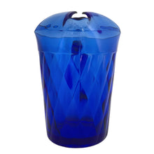 Load image into Gallery viewer, Vintage cobalt blue "Diamond Optic" glass beverage pitcher. Crafted by Hazel-Atlas Glass, USA, circa 1930s. A great addition to your bar and glassware collection! In excellent condition, free from chips. Marked on the bottom. Measures 5 1/2 x 8 inches Capacity 54 ounces