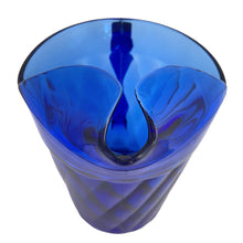 Load image into Gallery viewer, Vintage cobalt blue "Diamond Optic" glass beverage pitcher. Crafted by Hazel-Atlas Glass, USA, circa 1930s. A great addition to your bar and glassware collection! In excellent condition, free from chips. Marked on the bottom. Measures 5 1/2 x 8 inches Capacity 54 ounces