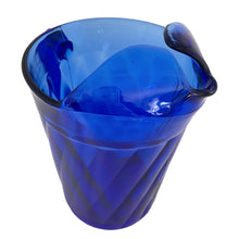 Load image into Gallery viewer, Vintage cobalt blue "Diamond Optic" glass beverage pitcher. Crafted by Hazel-Atlas Glass, USA, circa 1930s. A great addition to your bar and glassware collection! In excellent condition, free from chips. Marked on the bottom. Measures 5 1/2 x 8 inches Capacity 54 ounces