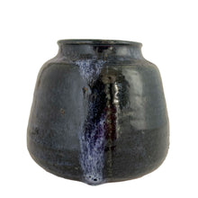 Load image into Gallery viewer, Vintage cobalt blue drip glazed hand thrown redware pottery vase. Signed by the artist. A lovely decor piece that would be beautiful with a fresh or dry bouquet.
In excellent condition, no chips/cracks/repairs. There are glaze pops and a glaze miss on the interior below the rim.
Measures 5 7/8 x 5 1/8 inches