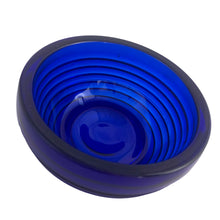 Load image into Gallery viewer, Vintage cobalt blue glass cereal/snack bowl. The pattern looks like "Park Avenue" by Anchor Hocking, that was produced between 1987 - 1991. A nice bowl for cereal or snacks and could easily be repurposed as a trinket dish for keys and the like. In excellent condition, no chips. Measures 5 3/8 x 2 1/2 inches