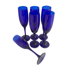 Load image into Gallery viewer, Profile view of a single 8.75 inch tall Libbey blue champagne glass.