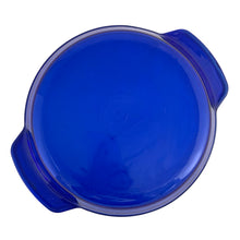 Load image into Gallery viewer, Jacks Daughter of All Trades Vintage Antique Mid-Century Kitsch Store Shop Reseller Etsy Shopify Toronto Canada Free Porch Pick Up Local Delivery Worldwide Shipping Judy Weinberg Unique Housewarming Gift Collectible Collector Gift Farmhouse Cottagecore Cottage Lodge Shabby Chic Industrial cobalt blue Presence 9 inch glass deep dish pie plate handles crimped rim Anchor Hocking 2001 oven-safe microwave safe pie pan quiche pan baking bakeware baker gift