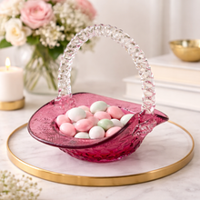 Load image into Gallery viewer, Vintage Fenton Cranberry Art Glass Basket | Diamond Quilted & Herringbone | Clear Rope Handle | USA