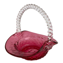 Load image into Gallery viewer, Vintage Fenton Cranberry Art Glass Basket | Diamond Quilted & Herringbone | Clear Rope Handle | USA