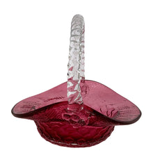 Load image into Gallery viewer, Vintage Fenton Cranberry Art Glass Basket | Diamond Quilted & Herringbone | Clear Rope Handle | USA