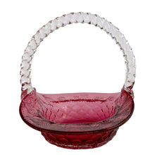 Load image into Gallery viewer, Vintage Fenton Cranberry Art Glass Basket | Diamond Quilted & Herringbone | Clear Rope Handle | USA