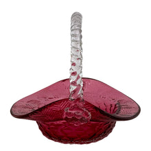 Load image into Gallery viewer, Vintage Fenton Cranberry Art Glass Basket | Diamond Quilted & Herringbone | Clear Rope Handle | USA