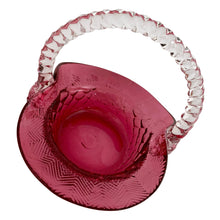 Load image into Gallery viewer, Vintage Fenton Cranberry Art Glass Basket | Diamond Quilted & Herringbone | Clear Rope Handle | USA