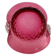 Load image into Gallery viewer, Vintage Fenton Cranberry Art Glass Basket | Diamond Quilted & Herringbone | Clear Rope Handle | USA