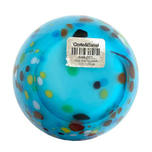 Load image into Gallery viewer, Vintage Crate & Barrel Ziggy turquoise blue art glass vase, bottom view showing original Crate & Barrel label reading "Ziggy Vase Turquoise, Made in China," item number 648-267