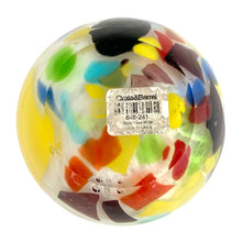 Load image into Gallery viewer, Vintage Crate & Barrel Ziggy white confetti art glass vase, bottom view showing original Crate & Barrel label reading "Ziggy Vase White, Made in China," item number 648-241