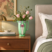 Load image into Gallery viewer, Green Crownford ceramic pitcher with stylized in situ with floral decoration