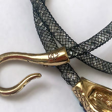 Load image into Gallery viewer, Jacks Daughter of All Trades Vintage Antique Mid-Century Kitsch Store Shop Reseller Etsy Shopify Toronto Canada Free Porch Pick Up Local Delivery Worldwide Shipping Judy Weinberg Unique Housewarming Gift Sustainable Gift Vintage-style Dark Shadows Pave Crystal Snake Head Mesh Choker Necklace Betsey Johnson gothic jewelry jewellery Halloween glam