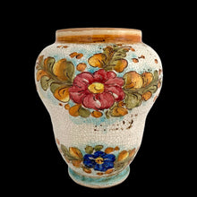 Load image into Gallery viewer, Full view of collectible 1950s Deruta majolica vase, 4¼ inches diameter by 5⅞ inches tall