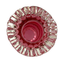 Load image into Gallery viewer, Lovely vintage diamond optic cranberry ruby melon perfume bottle with clear crimped collar and stopper. Crafted by the Fenton Art Glass Company, 1942 - 1948. A beautiful piece for any glass collector or give as a gift!
The bottle is in excellent condition, no chips. The stopper is in used vintage condition with chipping to the bottom, see photos.
Measures 3 3/4 x 8 3/4 inches