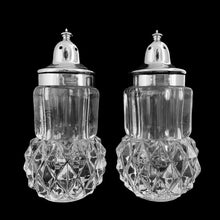 Load image into Gallery viewer, Set of vintage "Diamond Point" clear glass salt and pepper shakers