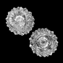 Load image into Gallery viewer, Bottom view of vintage "Diamond Point" clear glass salt and pepper shakers