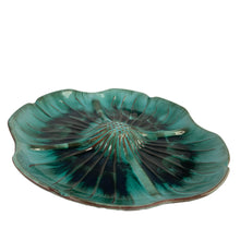 Load image into Gallery viewer, Gorgeous vintage green drip glazed "Dogwood" 4-part divided serving dish. Crafted by Blue Mountain Pottery, Canada, circa 1970s. A must have mid-century serving piece....use to serve your favourite snacks or as decorative art pottery! Excellent condition, free of chips/cracks/repairs. Measures 11 x 11 inches