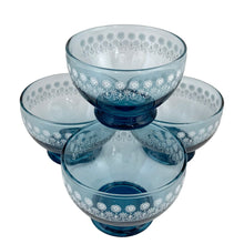 Load image into Gallery viewer, Side view of 1970s Dominion Glass dessert bowls showing retro floral design