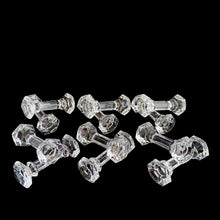 Load image into Gallery viewer, Transform your table with these 24% lead crystal dumbbell-shaped knife rests. Crafted by Godinger, Slovakia. Adds a touch of sophistication, making them both practical and an elegant addition to any table setting. In excellent used condition, free from chips. Measures 3 3/4 x 1 1/2 inches