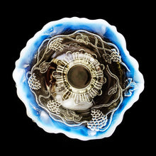 Load image into Gallery viewer, EAPG Flint Opalescent Grape Vine Footed Bowl with crimped edge. Produced by Jefferson Glass, USA, circa 1910. A beautiful bowl for candies or nuts. In excellent condition, free from chips. Measures 6 x 3 3/4 inches
