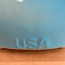 Load image into Gallery viewer, Vintage mid-century hand painted figural white elephant ceramic cookie jar with blue and yellow sailor hat and overalls and pink details. Crafted by American Bisque, USA, circa 1950s. Add some kitsch to your kitchen decor with this adorable collectible!
In excellent condition, no chips or cracks, age-related crazing. Marked USA on the back of the jar.
Measures 8 1/2 x 6 x 10 1/2 inches