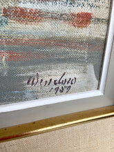 Load image into Gallery viewer, Close-up of Eric Wesselow’s signature and 1959 date, with textured paint and wear along the gold frame trim