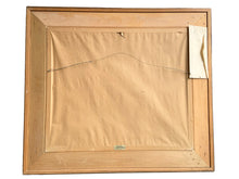 Load image into Gallery viewer, Back of the framed Wesselow painting showing brown paper backing, hanging wire, an envelope and paper tears