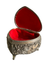 Load image into Gallery viewer, Vintage Heart Trinket Box — Ornate Cast Metal with Red Velvet Lining, Japan