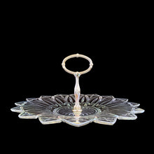 Load image into Gallery viewer, Vintage 1960s Federal Glass Petal iridescent sandwich tray with atomic starburst pattern and silver center handle