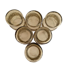 Load image into Gallery viewer, Set of six vintage smokey brown glass tumblers featuring an embossed floral and fruit design. Crafted by Fidenza Vetraria, Italy, 1970s. Perfect for everyday use or cocktails!
In excellent condition, no chips.
Measures 2 3/4 x 4 3/8 inches
Capacity 10 ounces