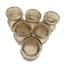 Load image into Gallery viewer, Set of six vintage smokey brown glass tumblers featuring an embossed floral and fruit design. Crafted by Fidenza Vetraria, Italy, 1970s. Perfect for everyday use or cocktails!
In excellent condition, no chips.
Measures 2 3/4 x 4 3/8 inches
Capacity 10 ounces