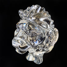 Load image into Gallery viewer, This vintage figural crystal glass seated lion pipe rest is sure to be a conversation starter. Crafted by Art Vannes, France, circa 1960s/70s. With its elegant and powerful presence, this stunning lion may be used as intended, or as a paperweight and candy dish. Whichever your choice, this piece will add an extra touch of sophistication to any corner of your room. In excellent condition, free from chips/wear. Maker's mark on the bottom. Measures 6 3/4 x 2 5/8 x 4 1/2 inches