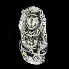 Load image into Gallery viewer, This vintage figural crystal glass seated lion pipe rest is sure to be a conversation starter. Crafted by Art Vannes, France, circa 1960s/70s. With its elegant and powerful presence, this stunning lion may be used as intended, or as a paperweight and candy dish. Whichever your choice, this piece will add an extra touch of sophistication to any corner of your room. In excellent condition, free from chips/wear. Maker's mark on the bottom. Measures 6 3/4 x 2 5/8 x 4 1/2 inches